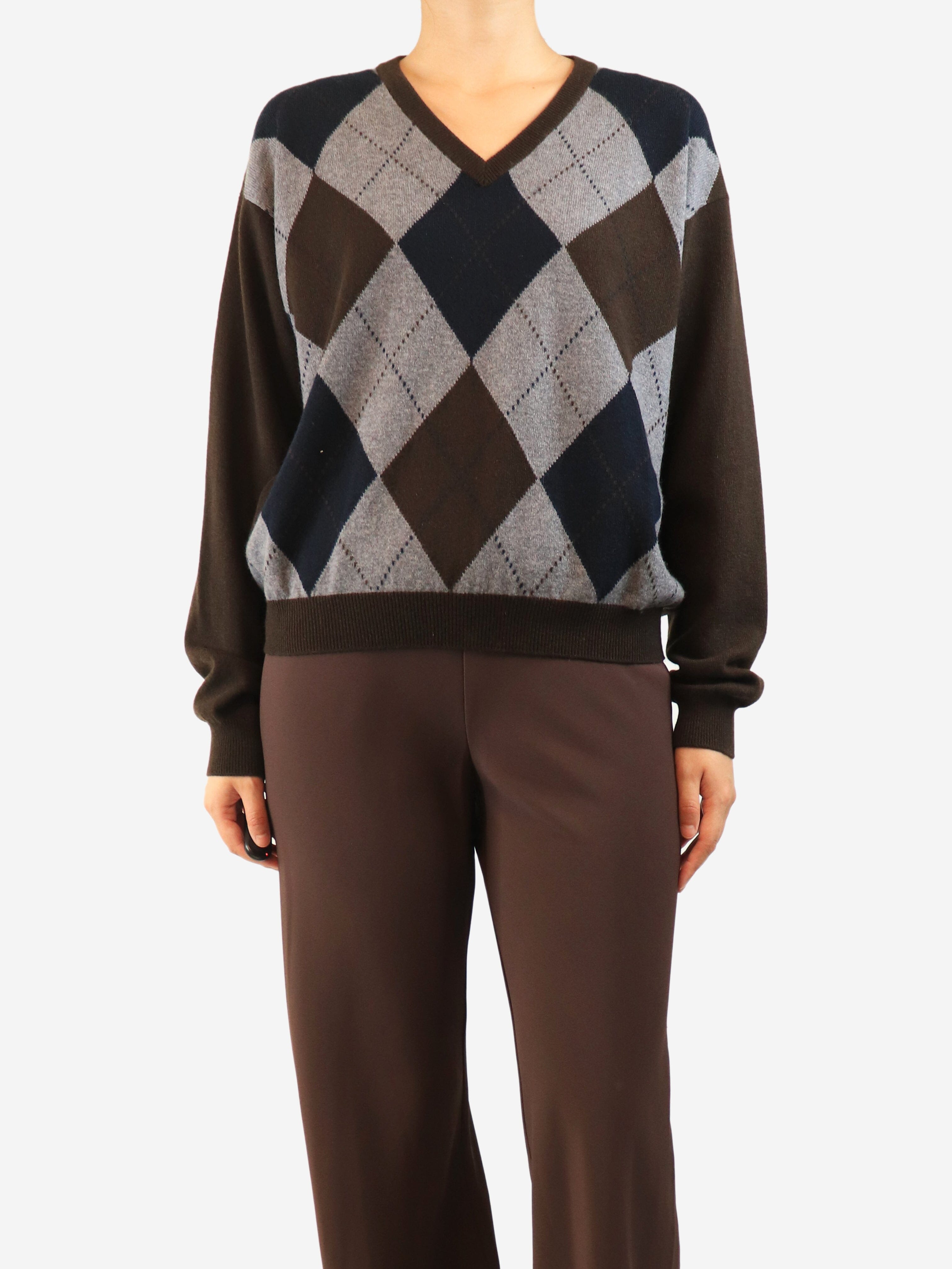 Brown Argyle jumper - size UK 10
