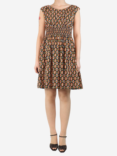Orange shirred-waist printed midi dress - size UK 10 Dresses Prada 