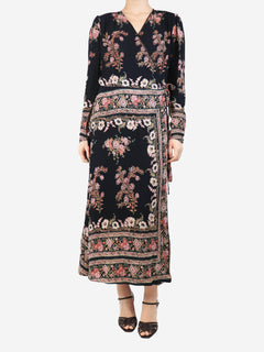 Black floral wrap midi dress - size UK 14 Dresses Etro 