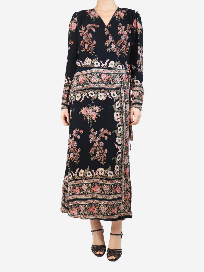 Black floral wrap midi dress - size UK 14 Dresses Etro 
