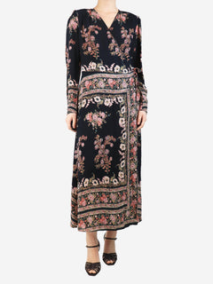 Black floral wrap midi dress - size UK 14 Dresses Etro 