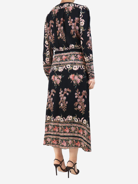 Black floral wrap midi dress - size UK 14 alternate image