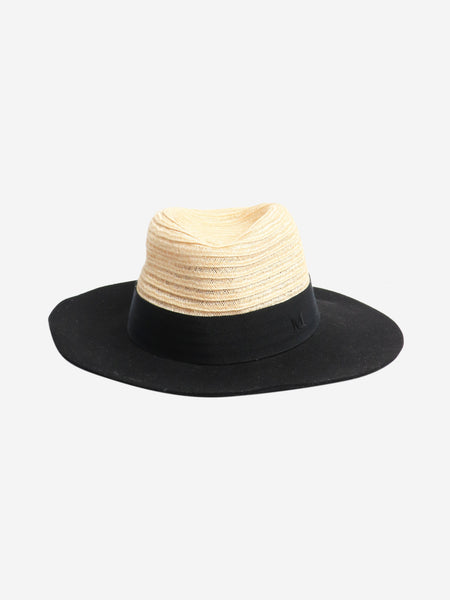 Black and beige straw-felt fedora - size M product image