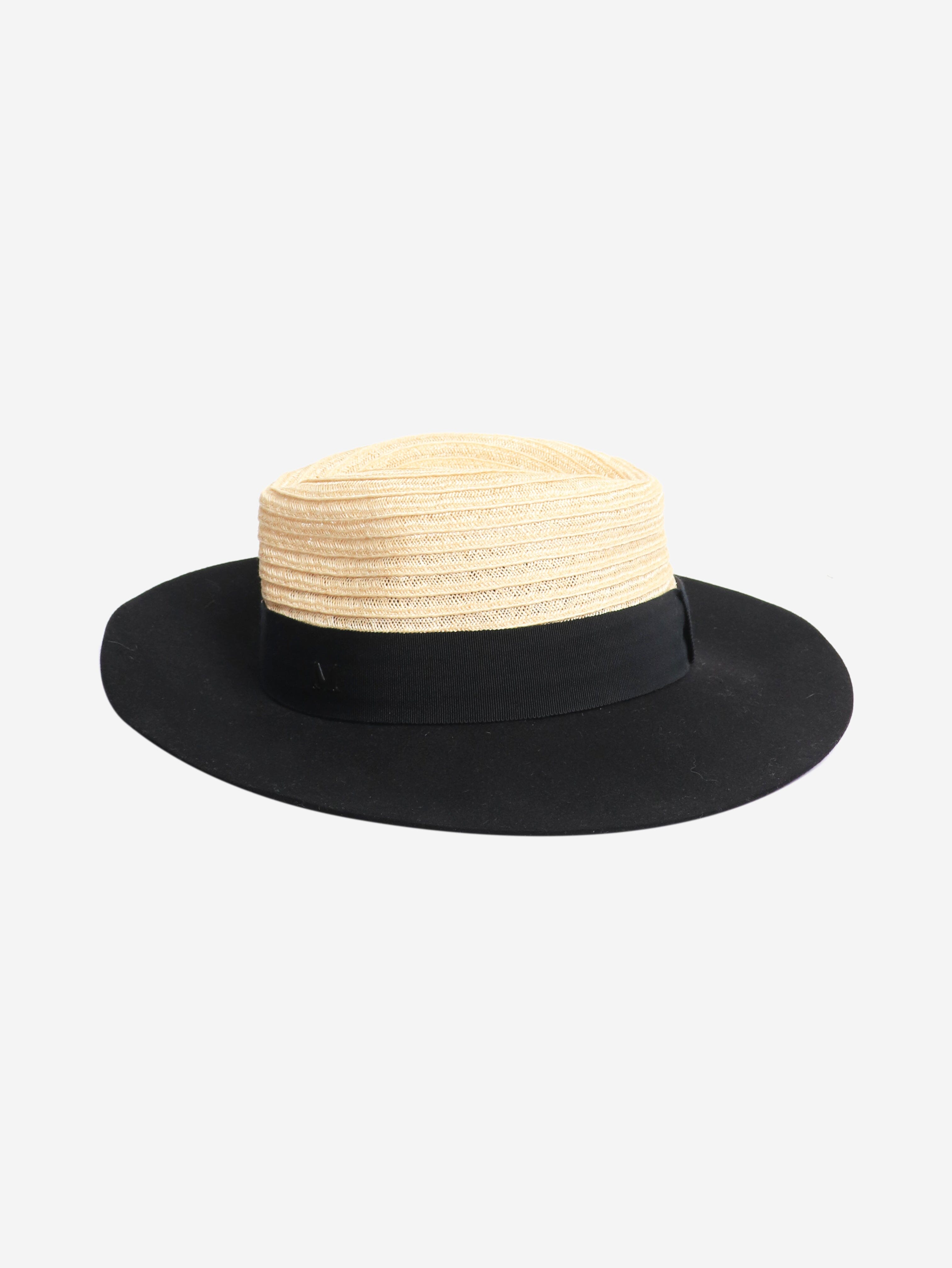 Black and beige straw-felt fedora - size M Hats Maison Michel 