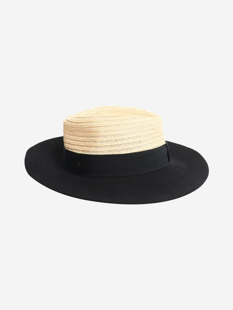 Black and beige straw-felt fedora - size M Hats Maison Michel 