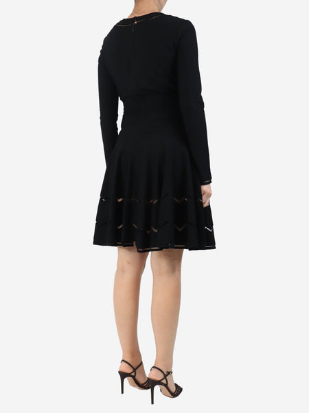Black long-sleeve knit skater dress - size UK 10 alternate image