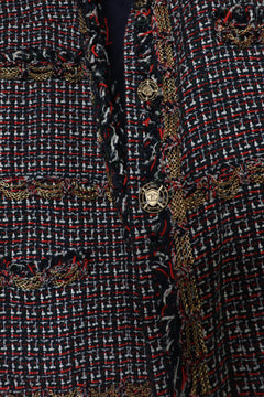 Navy and red tweed chain-trim jacket - size UK 10
