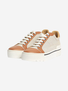 Hermes Brown canvas and leather platform trainers - size EU 37