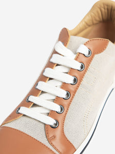Hermes Brown canvas and leather platform trainers - size EU 37