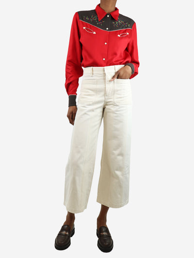 Cream panelled wide-leg jeans - size UK 6 Trousers Christian Dior 