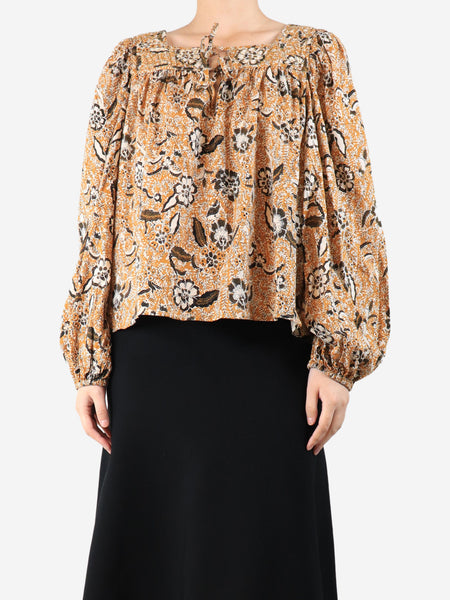 Orange floral printed blouse - size UK 14 product image