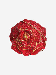 Red crystal-embellished rose clutch bag