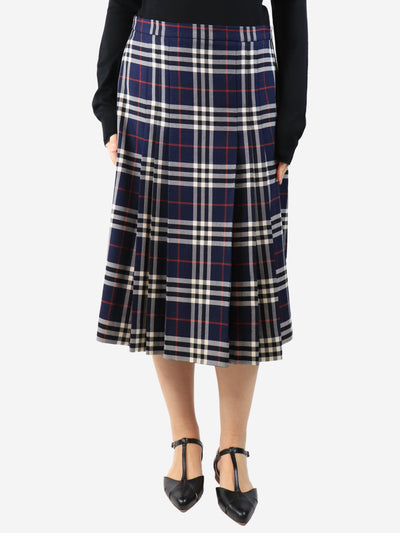 Navy blue check pleated midi skirt - size UK 12 Skirts Burberry 