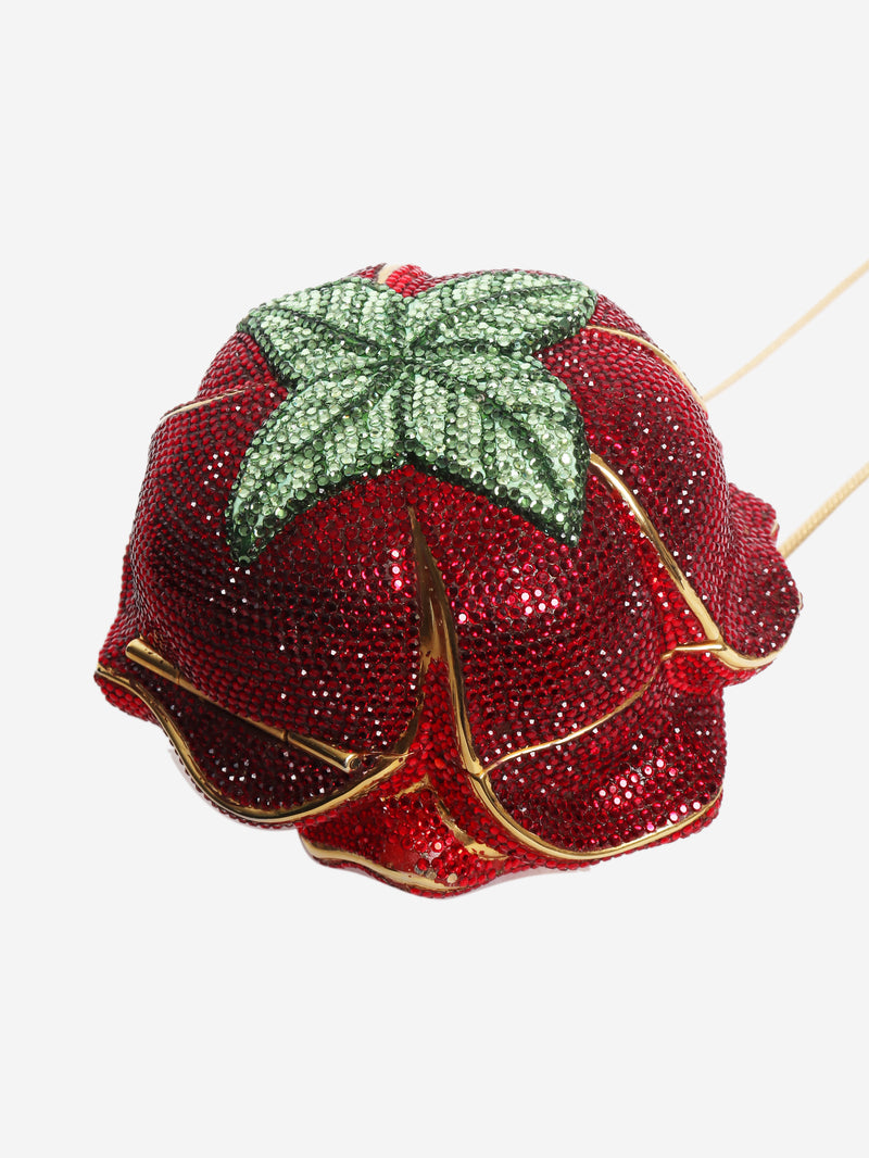 Red crystal-embellished rose clutch bag