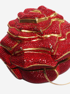 Red crystal-embellished rose clutch bag