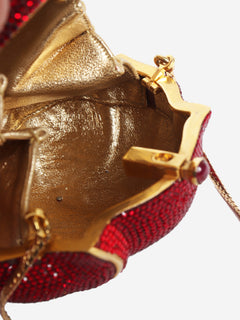 Red crystal-embellished rose clutch bag