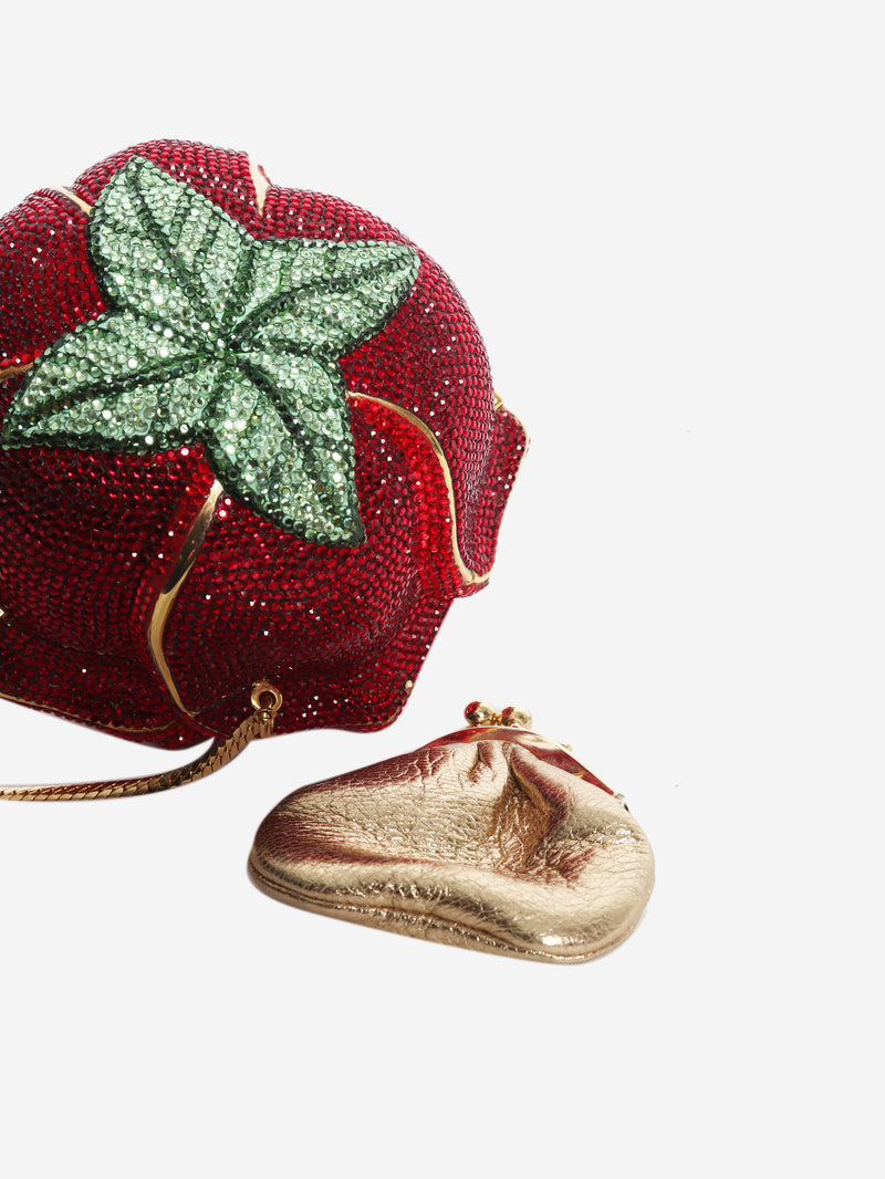 Red crystal-embellished rose clutch bag