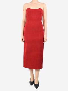 Red strapless shirred midi dress - size UK 8 Dresses Emilia Wickstead 