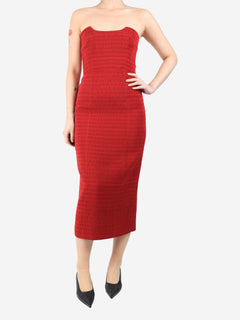 Red strapless shirred midi dress - size UK 8 Dresses Emilia Wickstead 