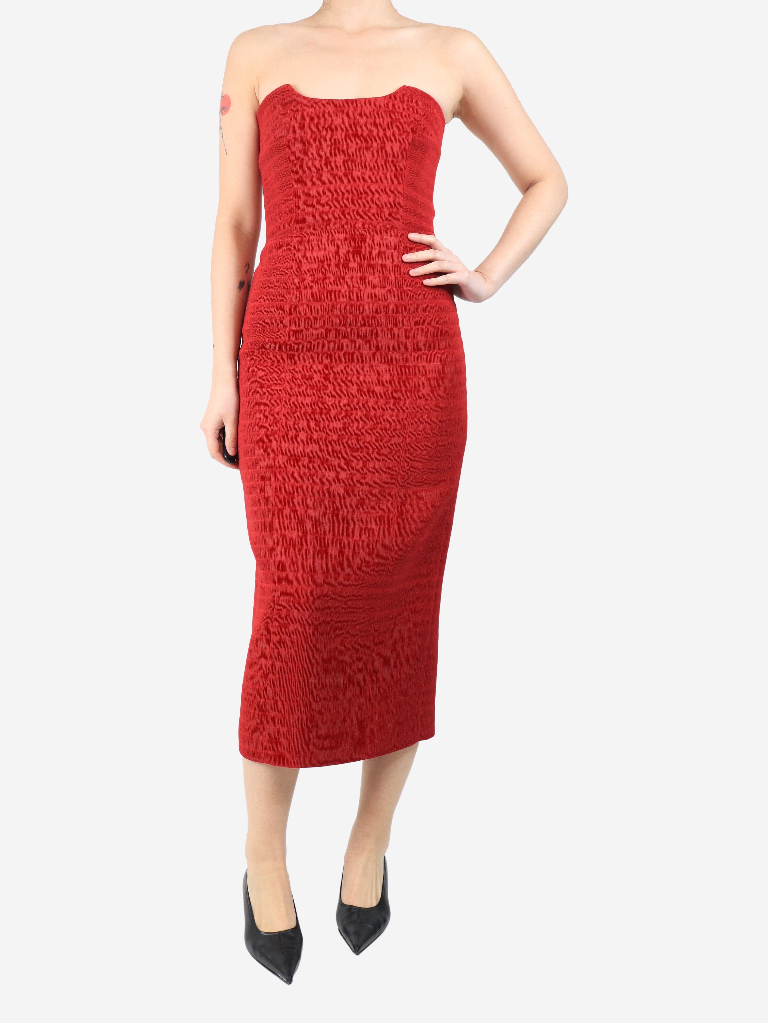 Red strapless shirred midi dress - size UK 8 Dresses Emilia Wickstead 