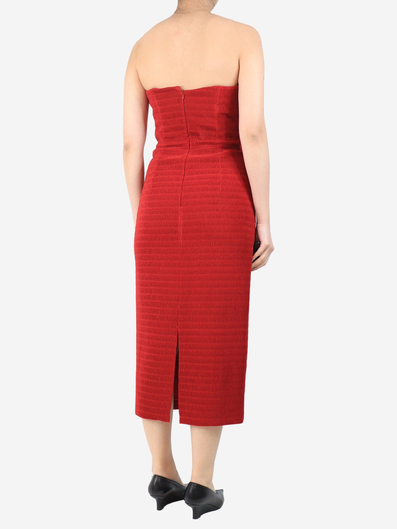 Red strapless shirred midi dress - size UK 8 Dresses Emilia Wickstead 