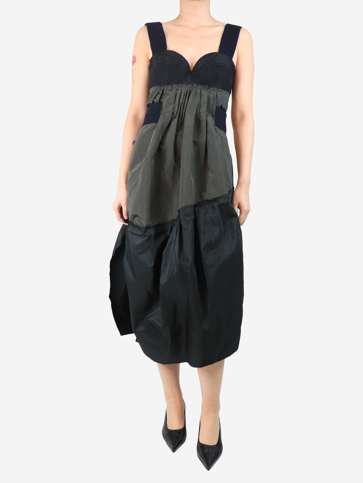 Khaki and black contrast midi dress - size UK 10 Dresses Prada 