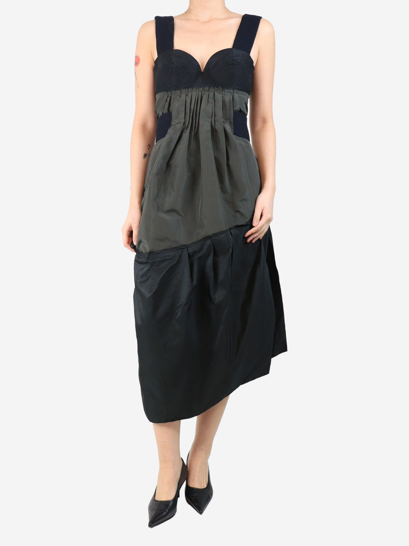 Khaki and black contrast midi dress - size UK 10 Dresses Prada 