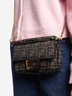 Brown FF jacquard mini baguette bag Shoulder bags Fendi 