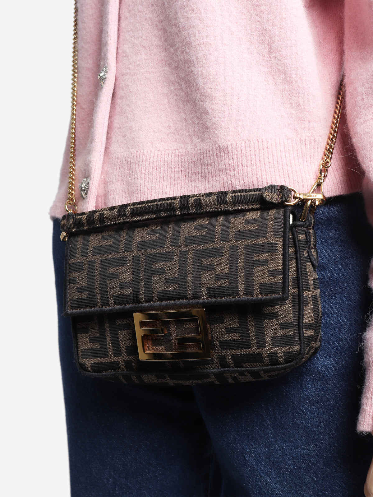 Brown FF jacquard mini baguette bag Shoulder bags Fendi 