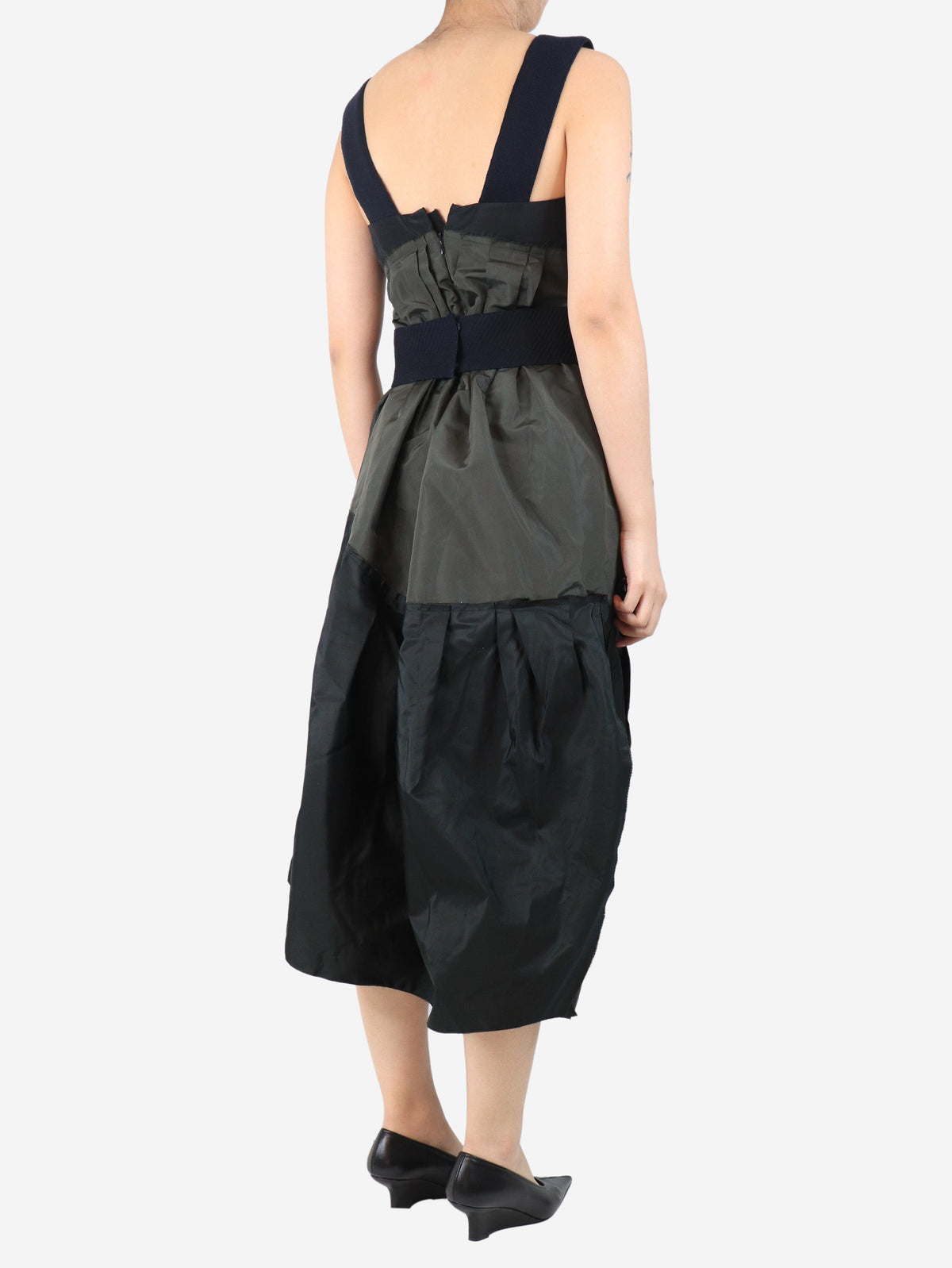 Khaki and black contrast midi dress - size UK 10 Dresses Prada 