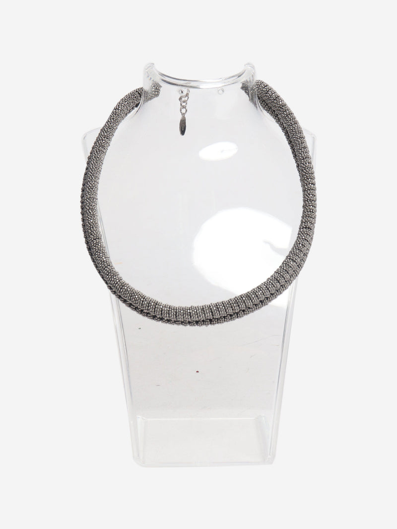 Black leather and monili necklace Necklaces Brunello Cucinelli 