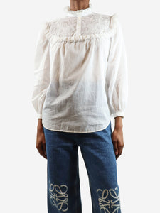 Celine White Romy embroidered shirt - size UK 8