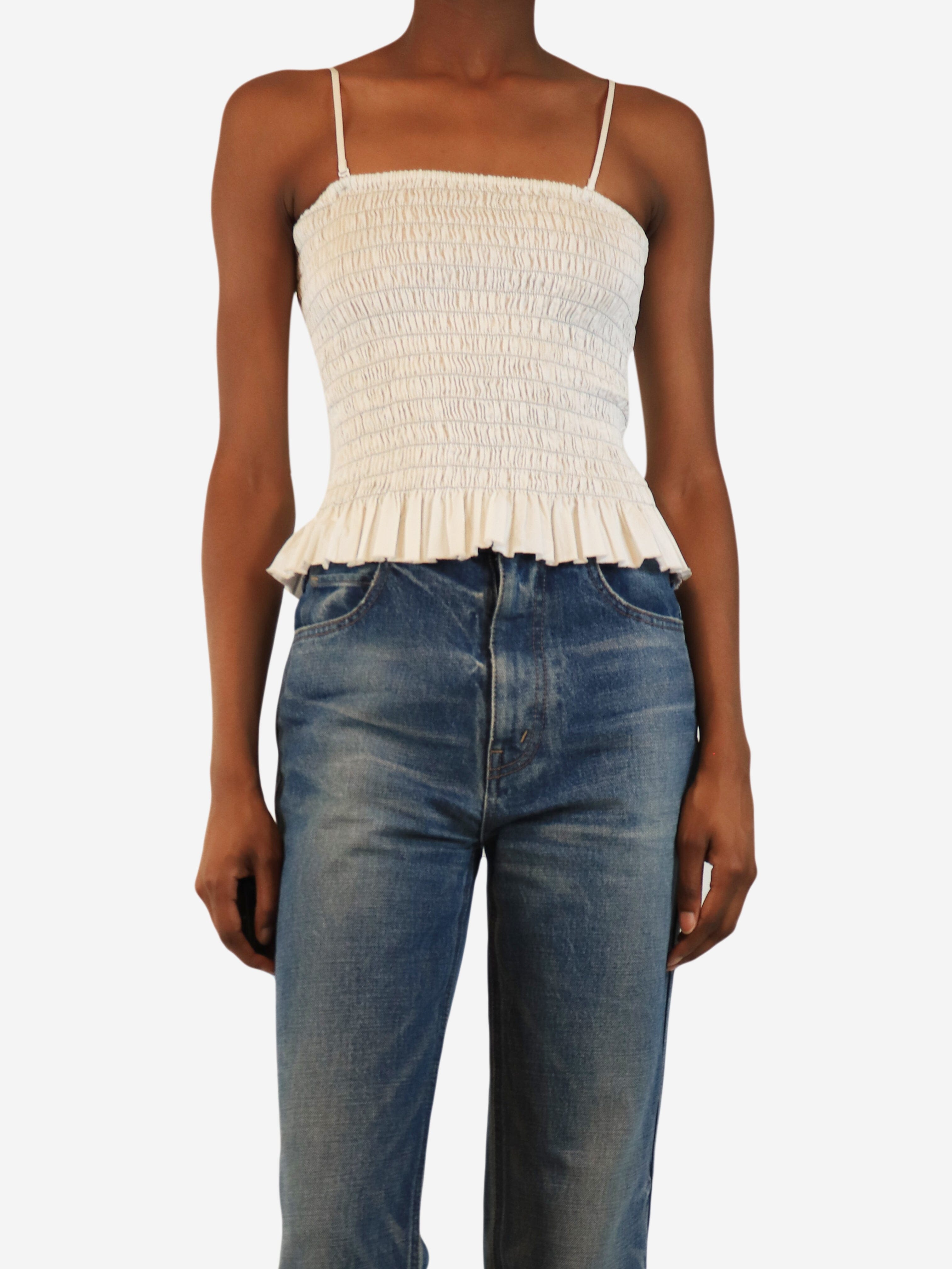 White shirred pinstripe top - size XS Tops ATM 