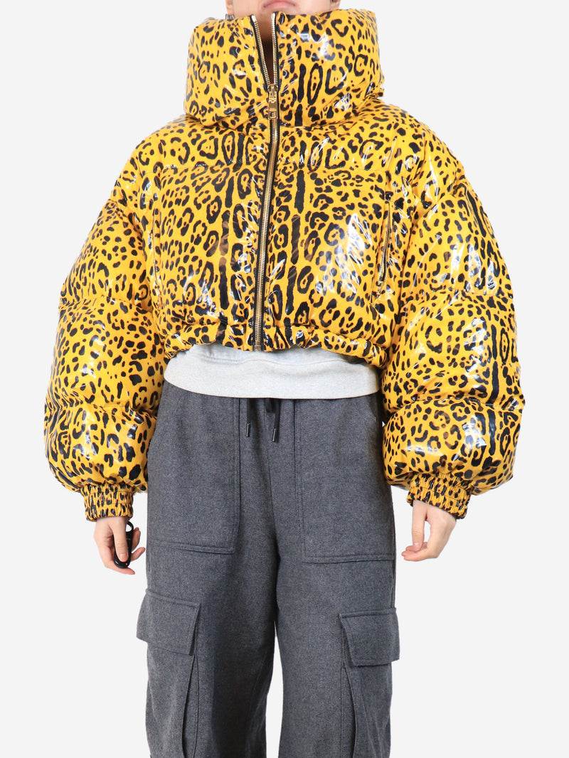 leopard print cropped puffer jacket