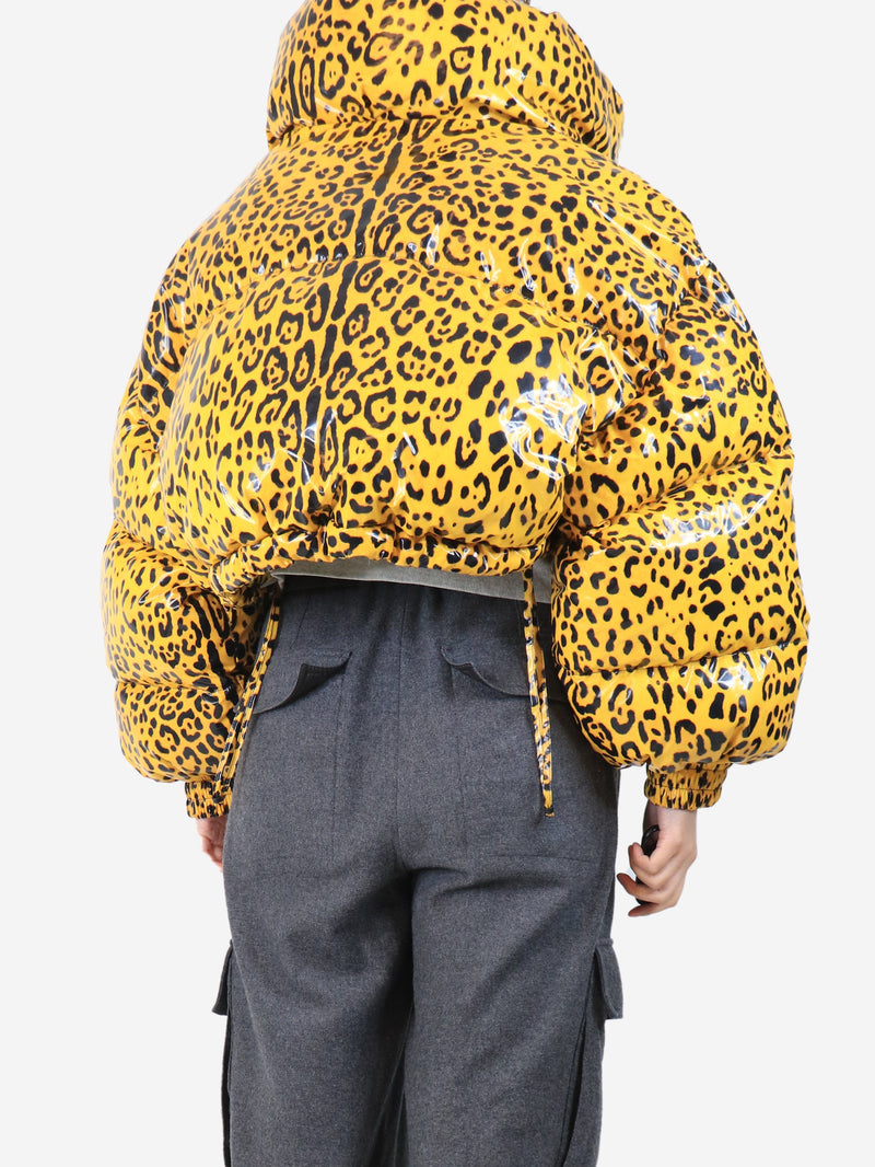 Yellow leopard print cropped puffer jacket - size S Coats & Jackets Dolce & Gabbana 