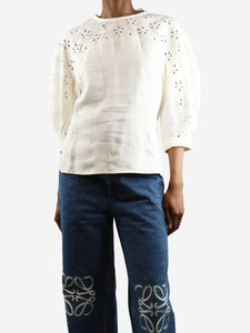 Chloe Cream embroidered linen blouse - size UK 6