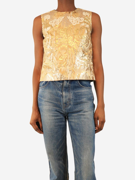 Gold sleeveless floral lurex top - size UK 6 product image
