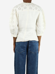 Chloe Cream embroidered linen blouse - size UK 6