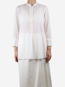 Dosa White ruffle-trim cotton shirt - size UK 12