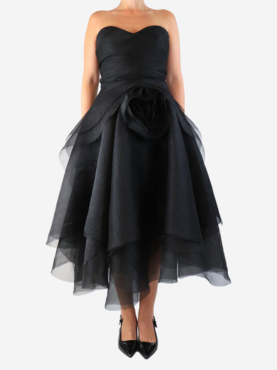 Black floral applique organza midi dress - size UK 8 Dresses Ana Radu 