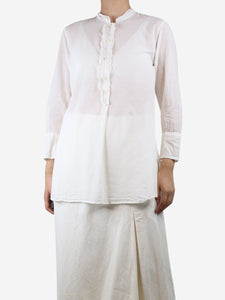 Dosa White ruffle-trim cotton shirt - size UK 12