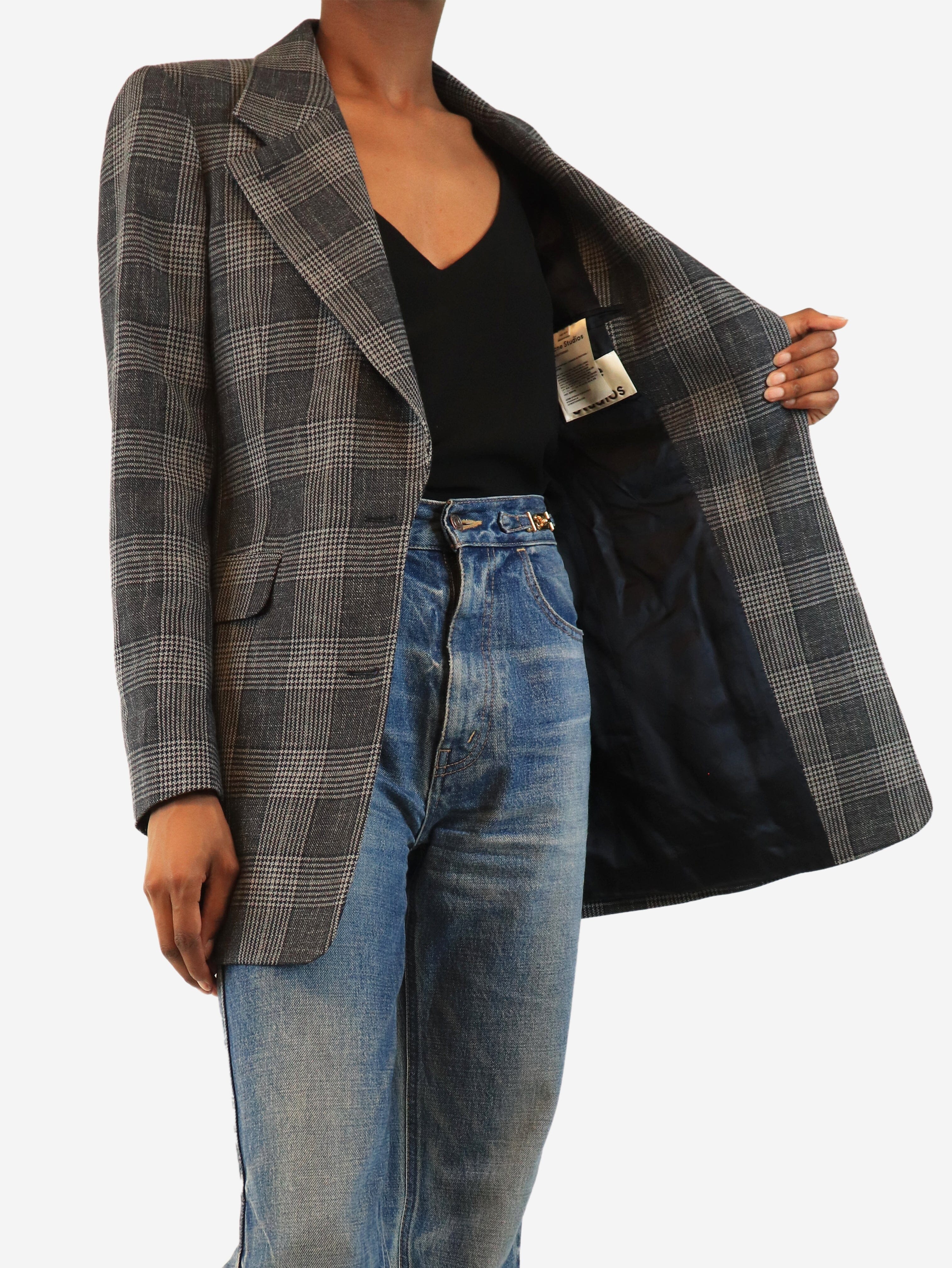 Grey check blazer - size UK 6