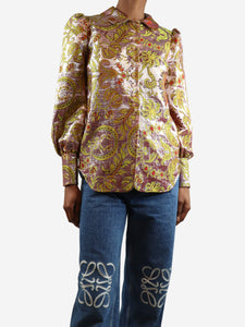 Gucci Red and yellow floral lurex jacquard shirt - size UK 6