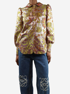 Gucci Red and yellow floral lurex jacquard shirt - size UK 6