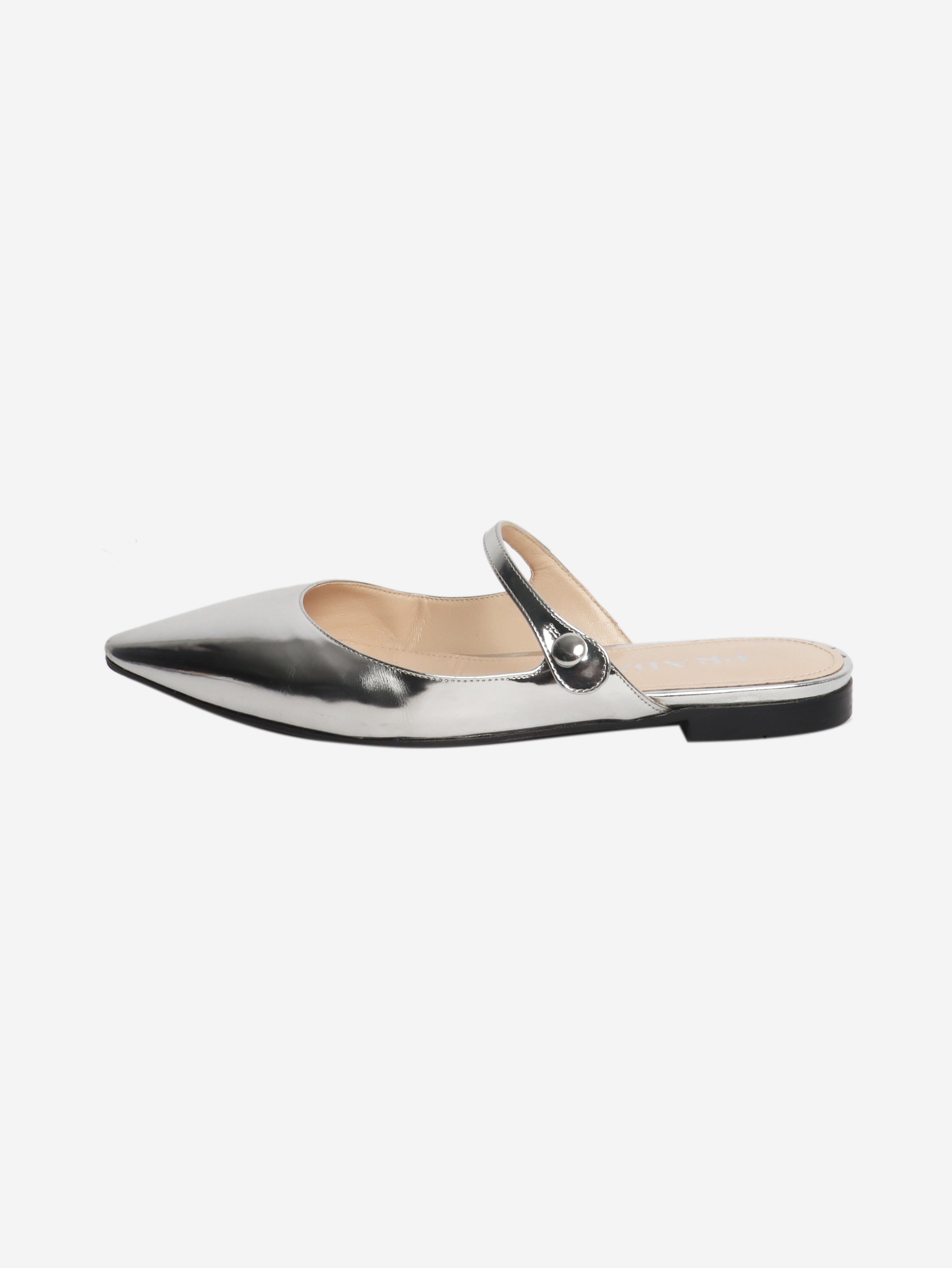 Silver metallic leather mules - size EU 39 Flat Sandals Prada 