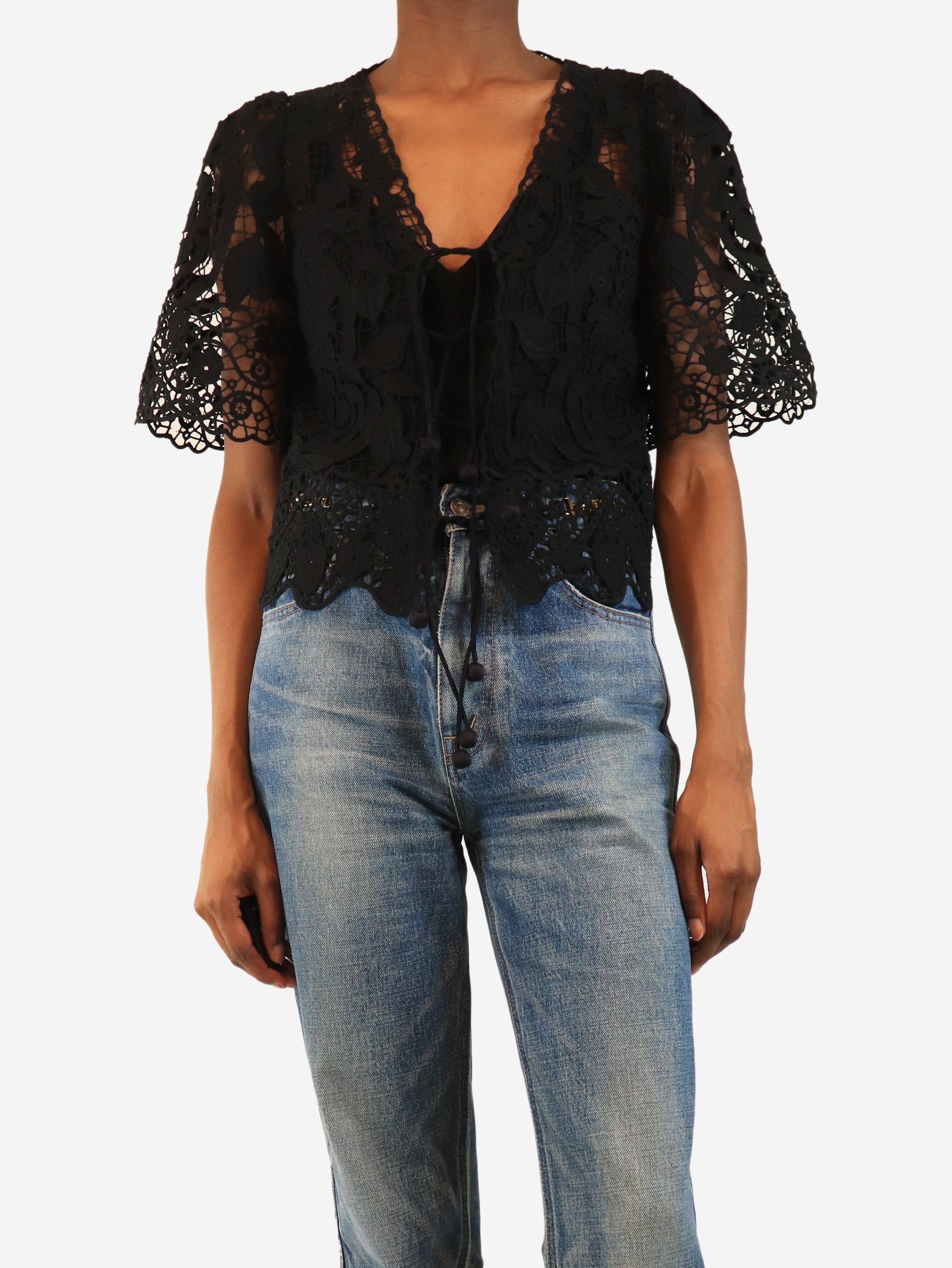 Black lace tie-front blouse - size XS Tops Sea New York 