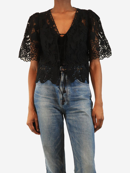 Black lace tie-front blouse - size XS product image