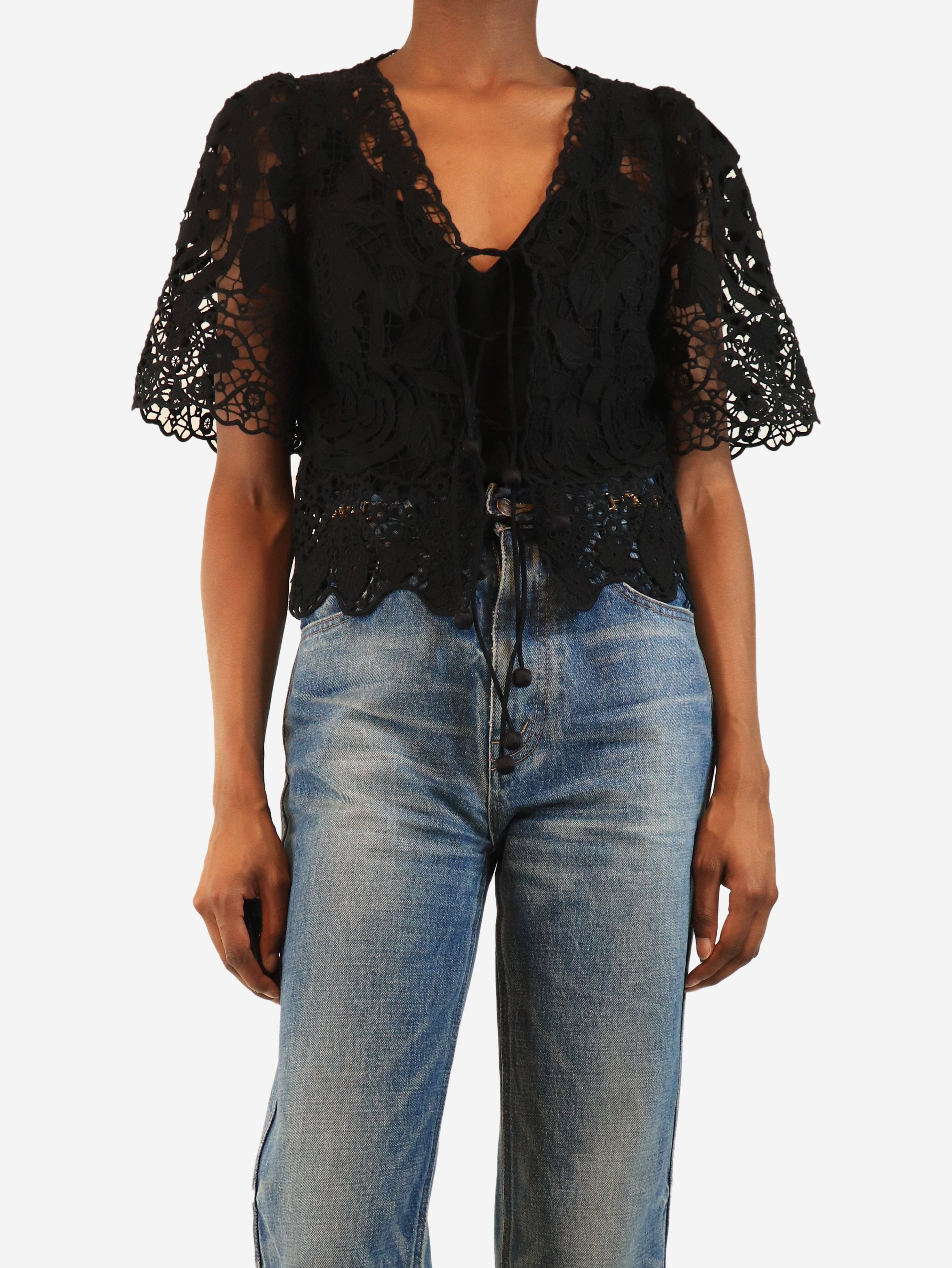 Black lace tie-front blouse - size XS Tops Sea New York 