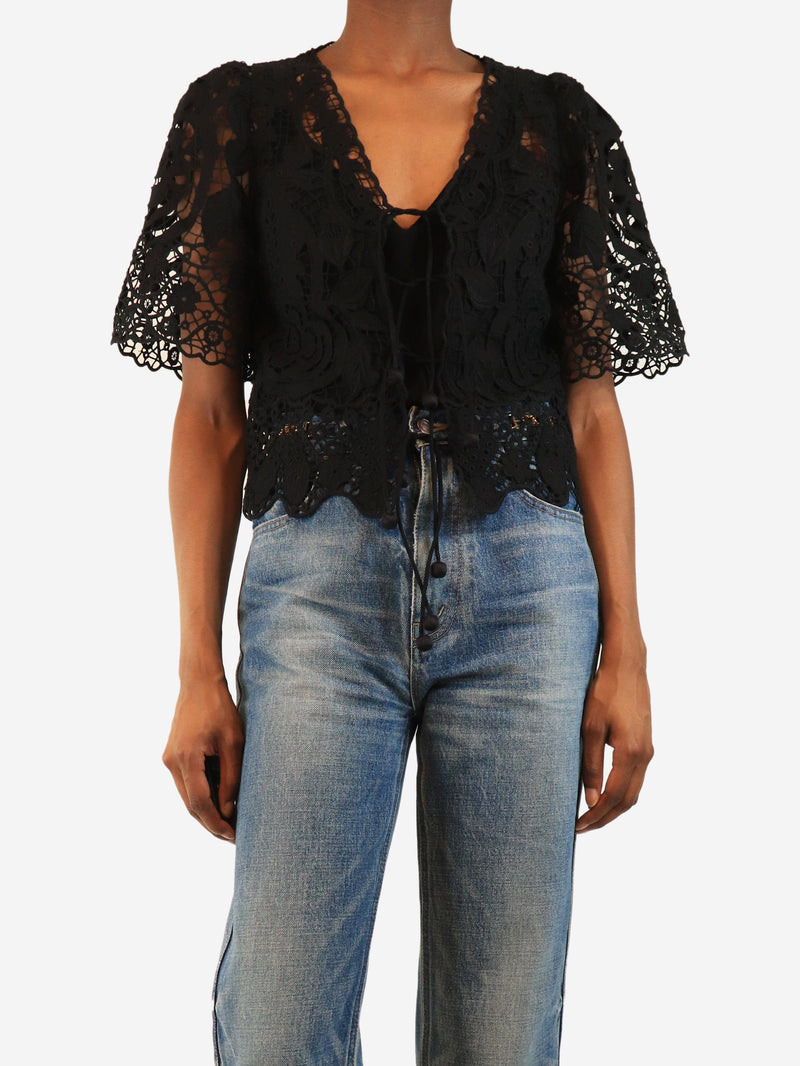 Black lace tie-front blouse - size XS Tops Sea New York 