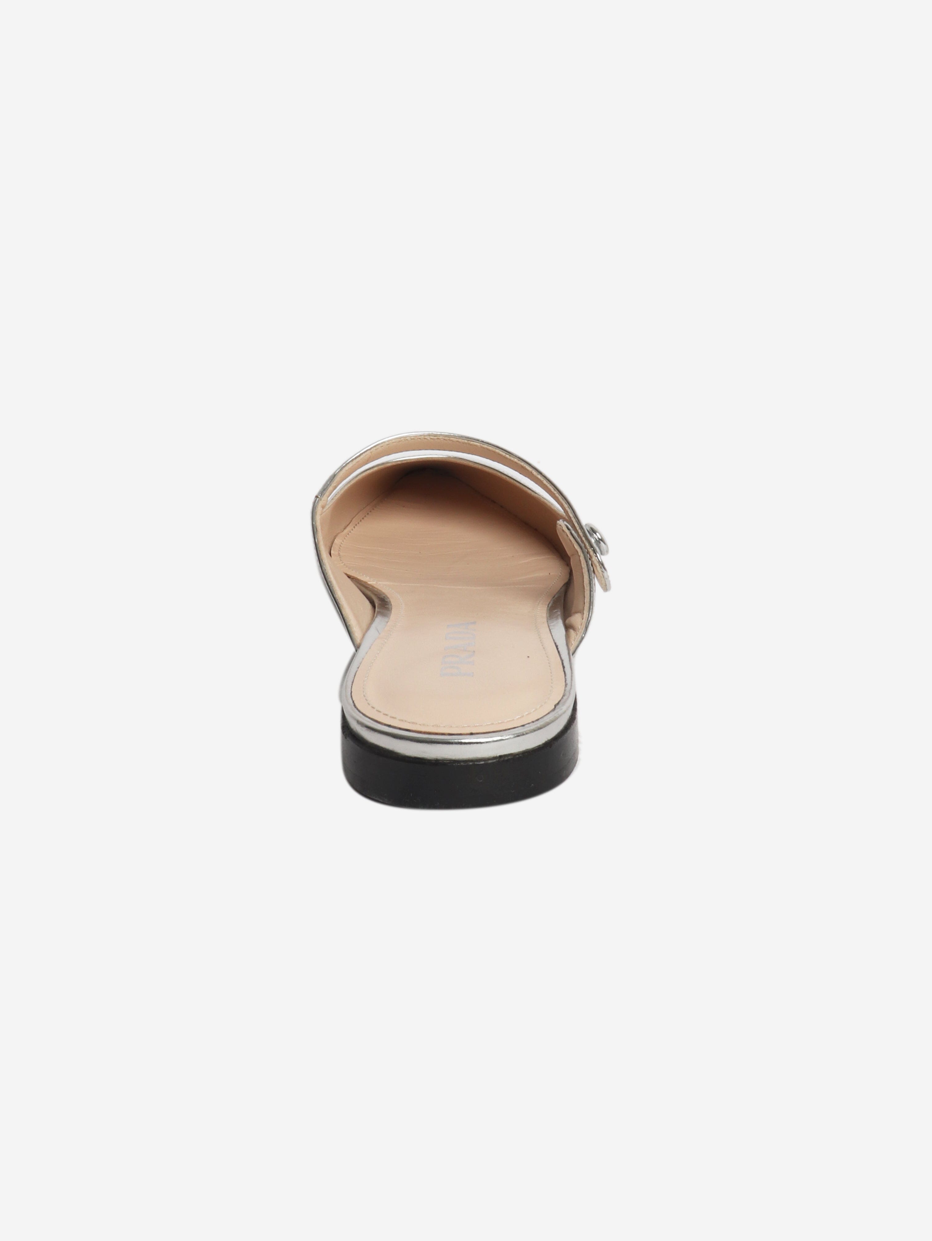 Silver metallic leather mules - size EU 39 Flat Sandals Prada 